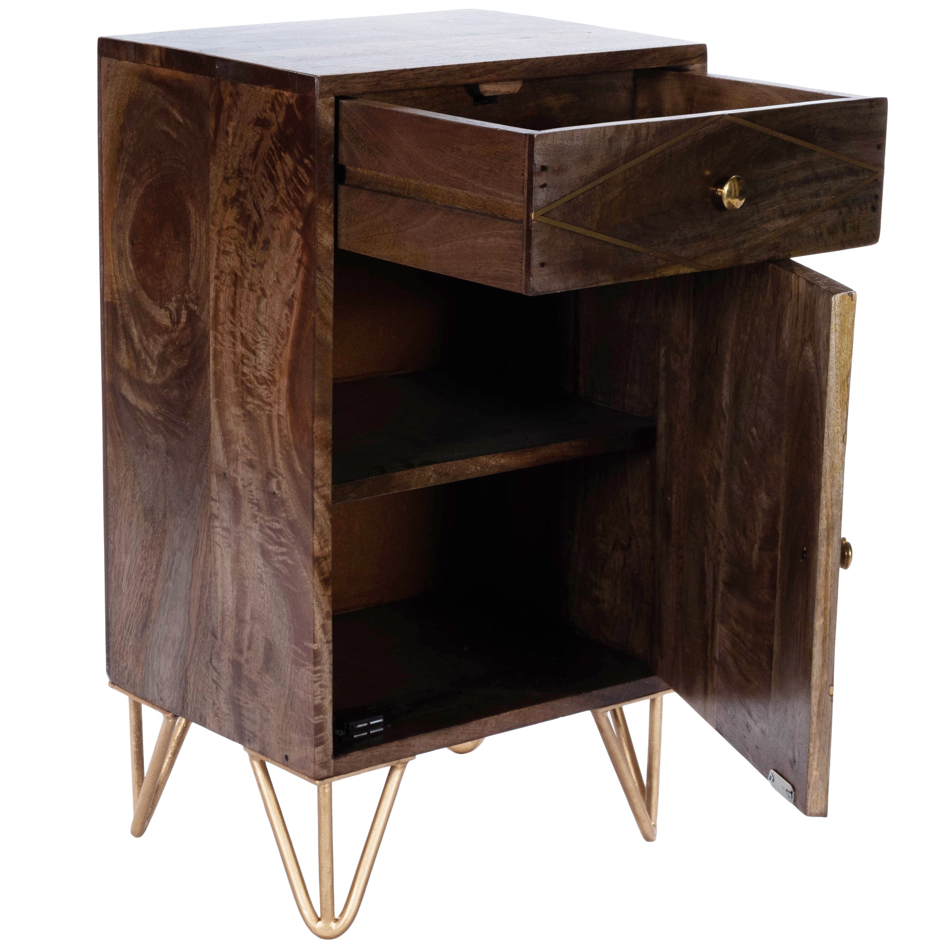 Butler Specialty Company Alda 15.5 in. W Rectangular Wood and Brass Metal Inlay 1 Drawer Accent Cabinet, Medium Brown