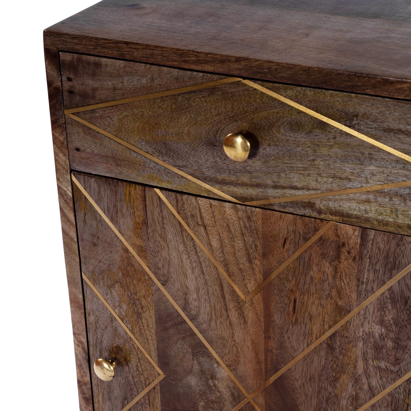 Butler Specialty Company Alda 15.5 in. W Rectangular Wood and Brass Metal Inlay 1 Drawer Accent Cabinet, Medium Brown
