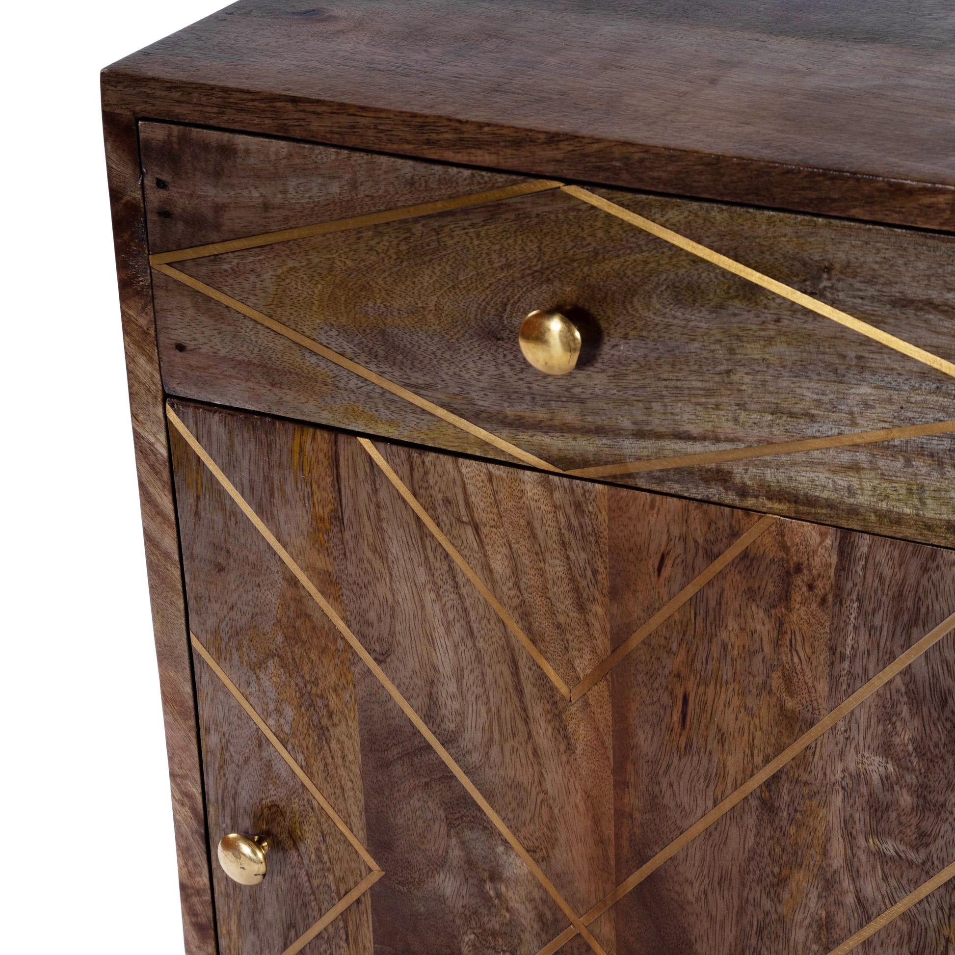 Butler Specialty Company Alda 15.5 in. W Rectangular Wood and Brass Metal Inlay 1 Drawer Accent Cabinet, Medium Brown