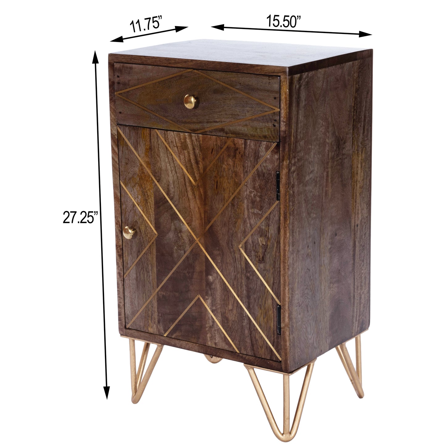 Butler Specialty Company Alda 15.5 in. W Rectangular Wood and Brass Metal Inlay 1 Drawer Accent Cabinet, Medium Brown