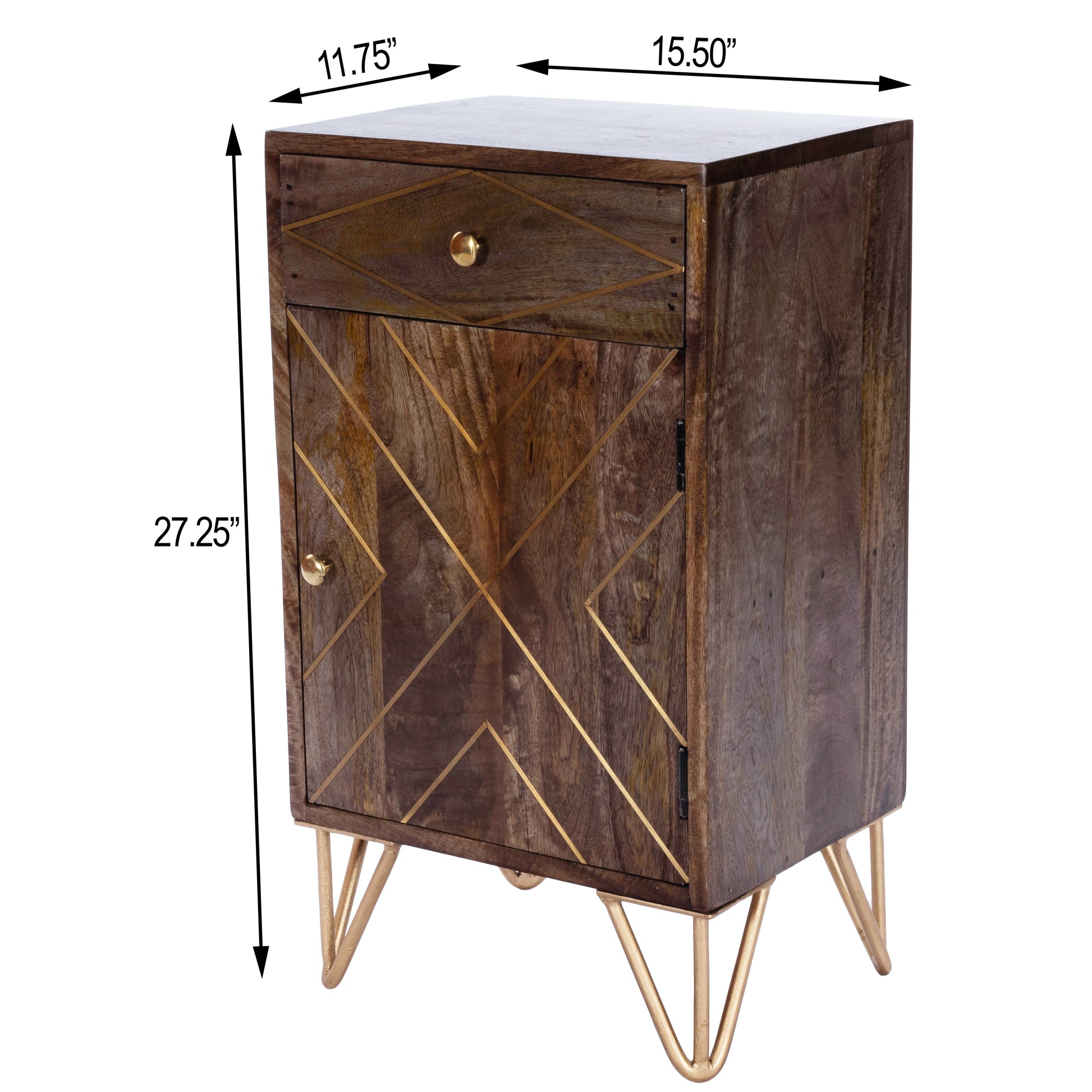 Butler Specialty Company Alda 15.5 in. W Rectangular Wood and Brass Metal Inlay 1 Drawer Accent Cabinet, Medium Brown