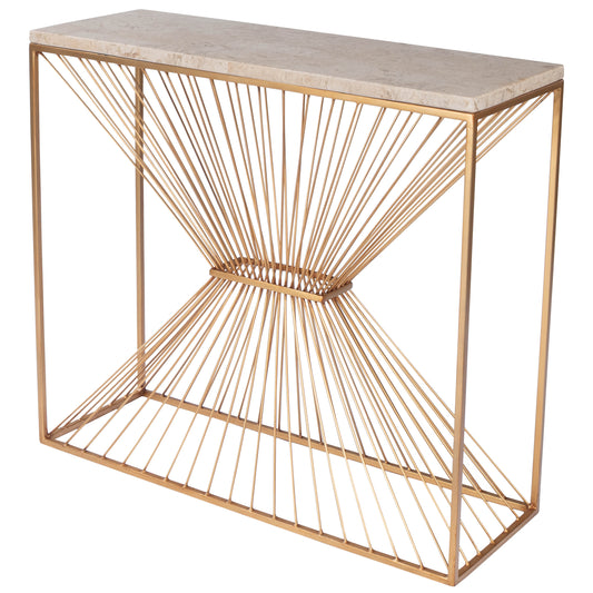 Cosmo Fossil Stone & Metal Console Table in Gold 5485350