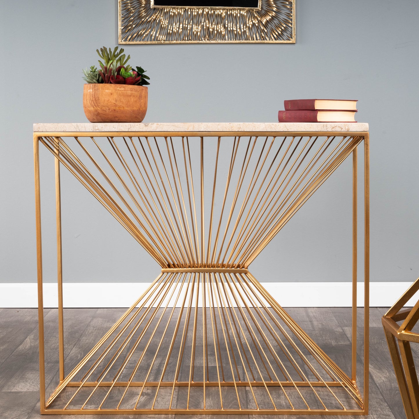 Cosmo Fossil Stone & Metal Console Table in Gold 5485350