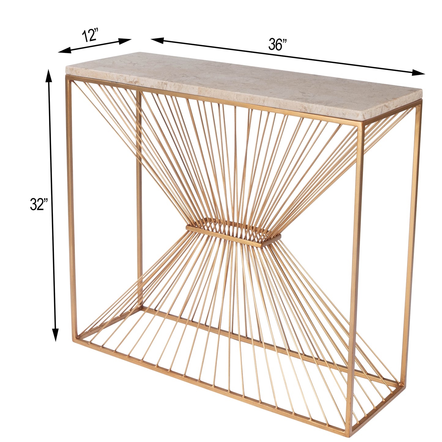 Cosmo Fossil Stone & Metal Console Table in Gold 5485350