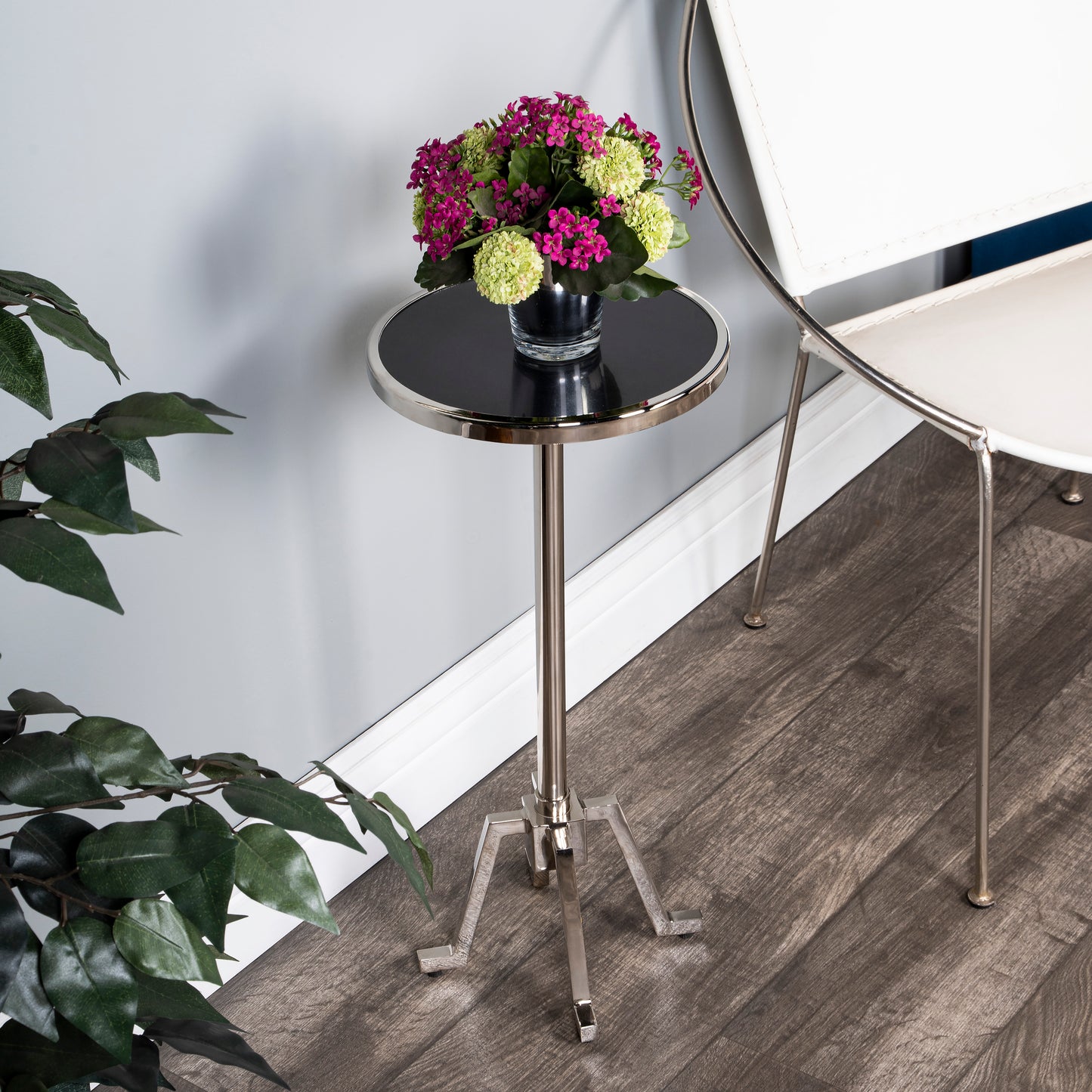 Butler Specialty Company Mash 11.5 in. W Round Metal and Marble Adjustable Height Side Table, Silver