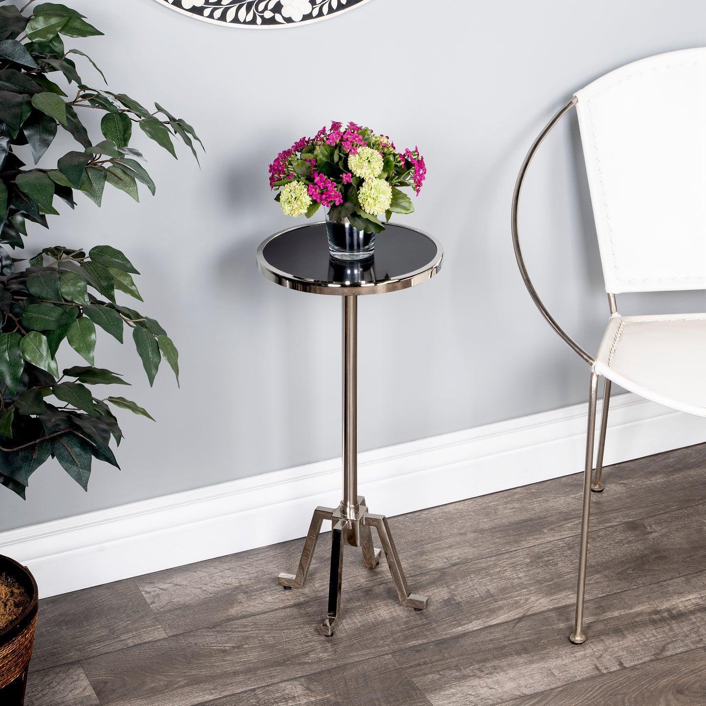 Butler Specialty Company Mash 11.5 in. W Round Metal and Marble Adjustable Height Side Table, Silver