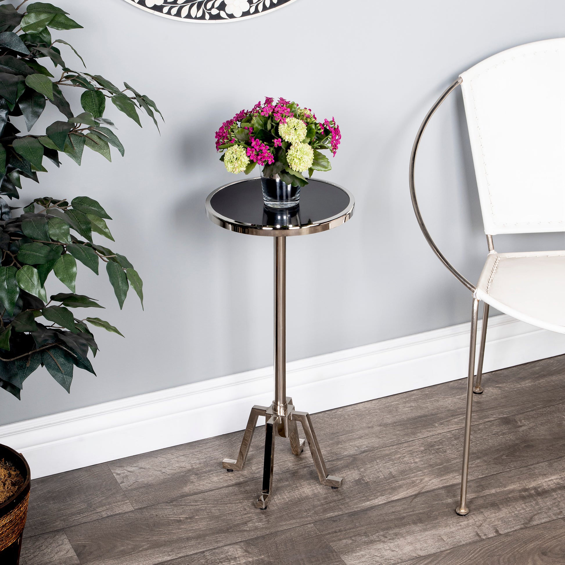 Butler Specialty Company Mash 11.5 in. W Round Metal and Marble Adjustable Height Side Table, Silver