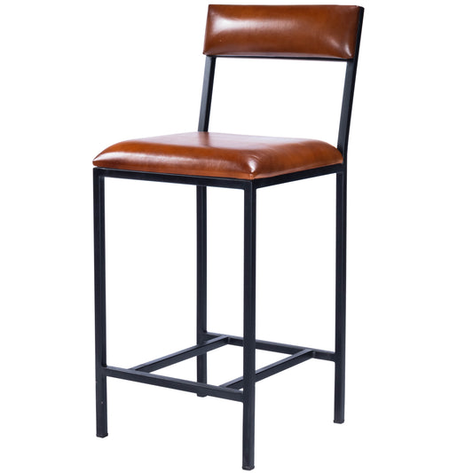 Butler Specialty Company Lazarus 27 in. Seat Height Leather and Metal Counter Stool, Medium Brown