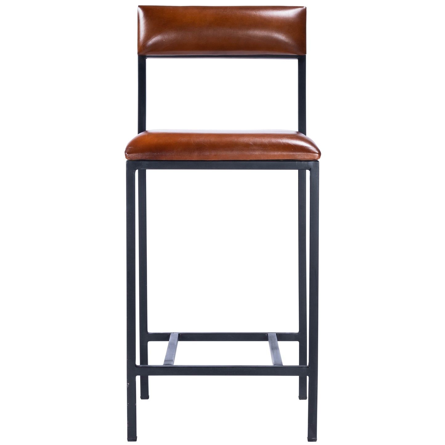 Butler Specialty Company Lazarus 27 in. Seat Height Leather and Metal Counter Stool, Medium Brown