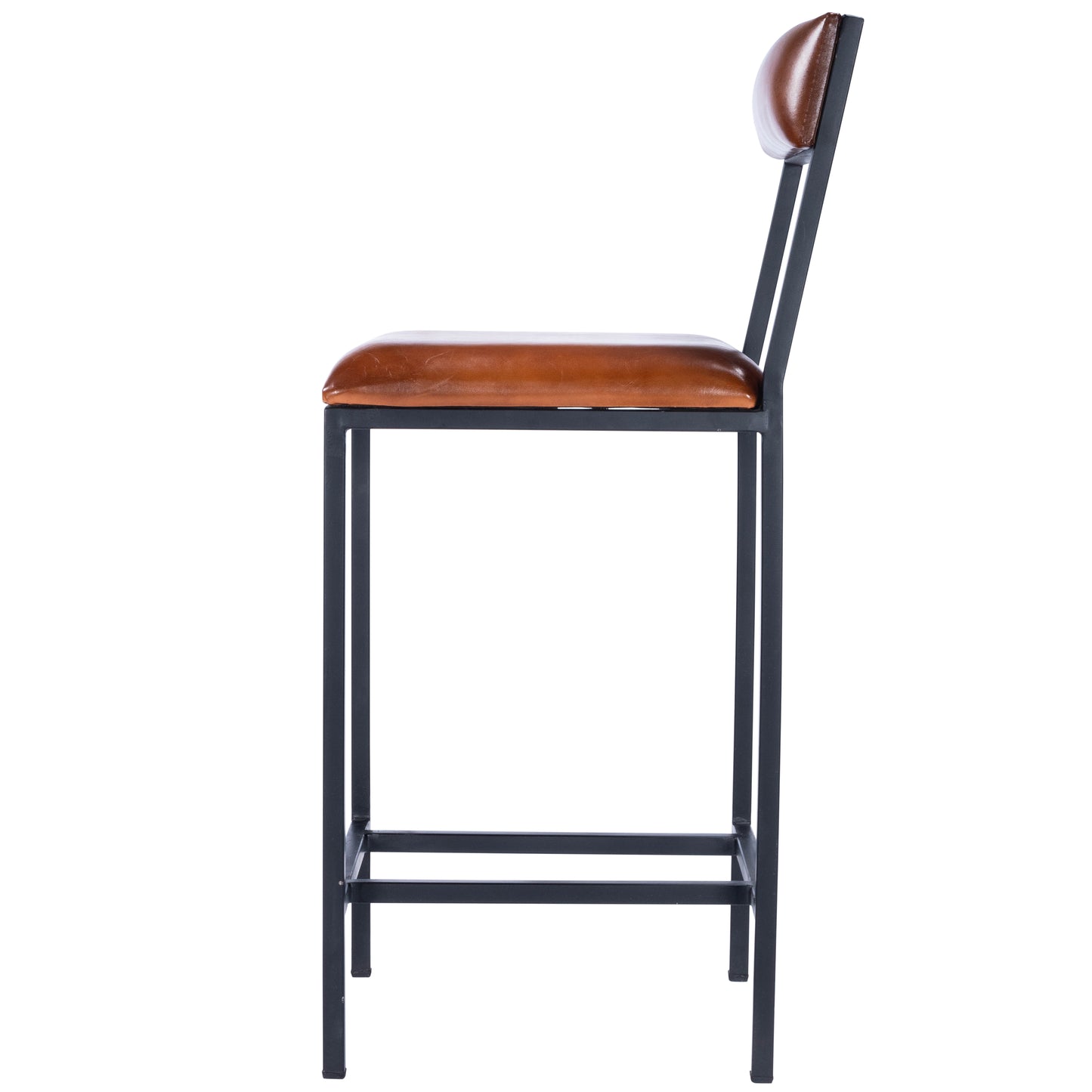 Butler Specialty Company Lazarus 27 in. Seat Height Leather and Metal Counter Stool, Medium Brown