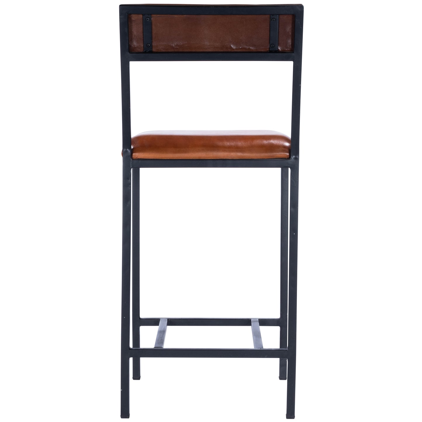 Butler Specialty Company Lazarus 27 in. Seat Height Leather and Metal Counter Stool, Medium Brown