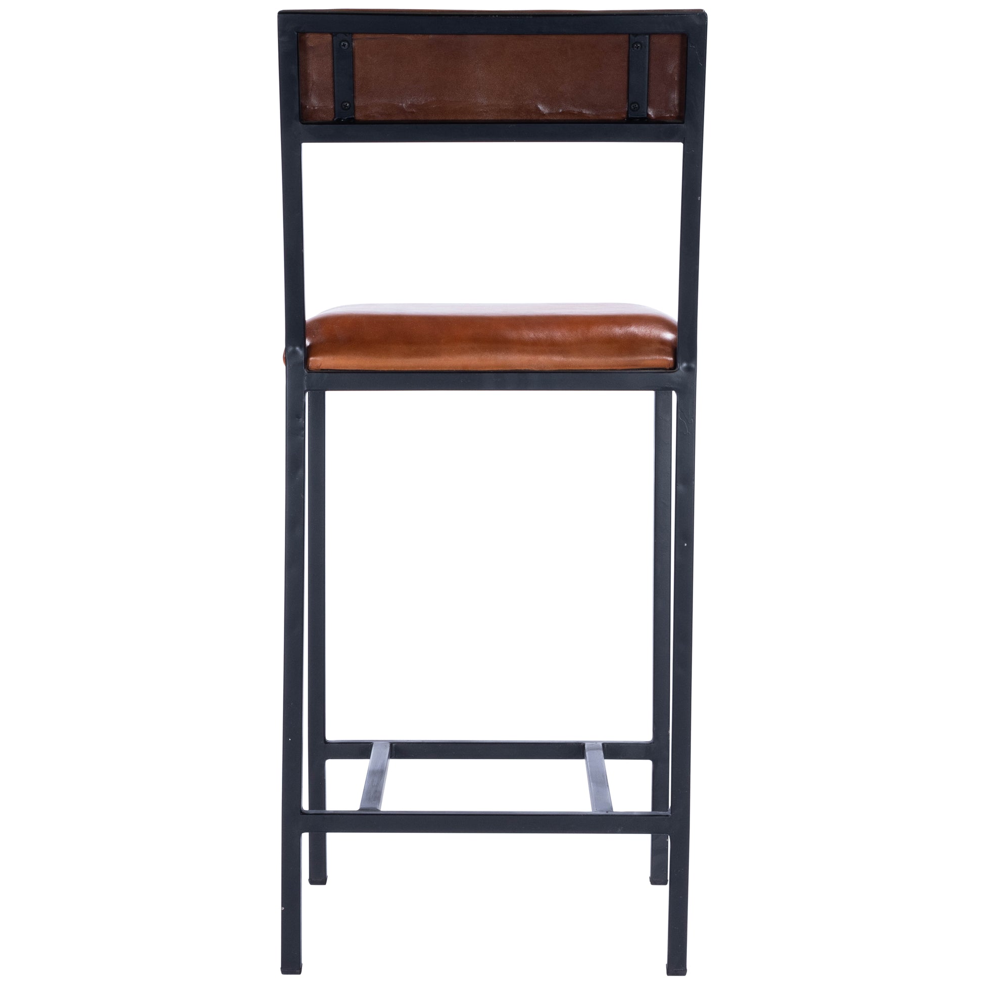 Butler Specialty Company Lazarus 27 in. Seat Height Leather and Metal Counter Stool, Medium Brown