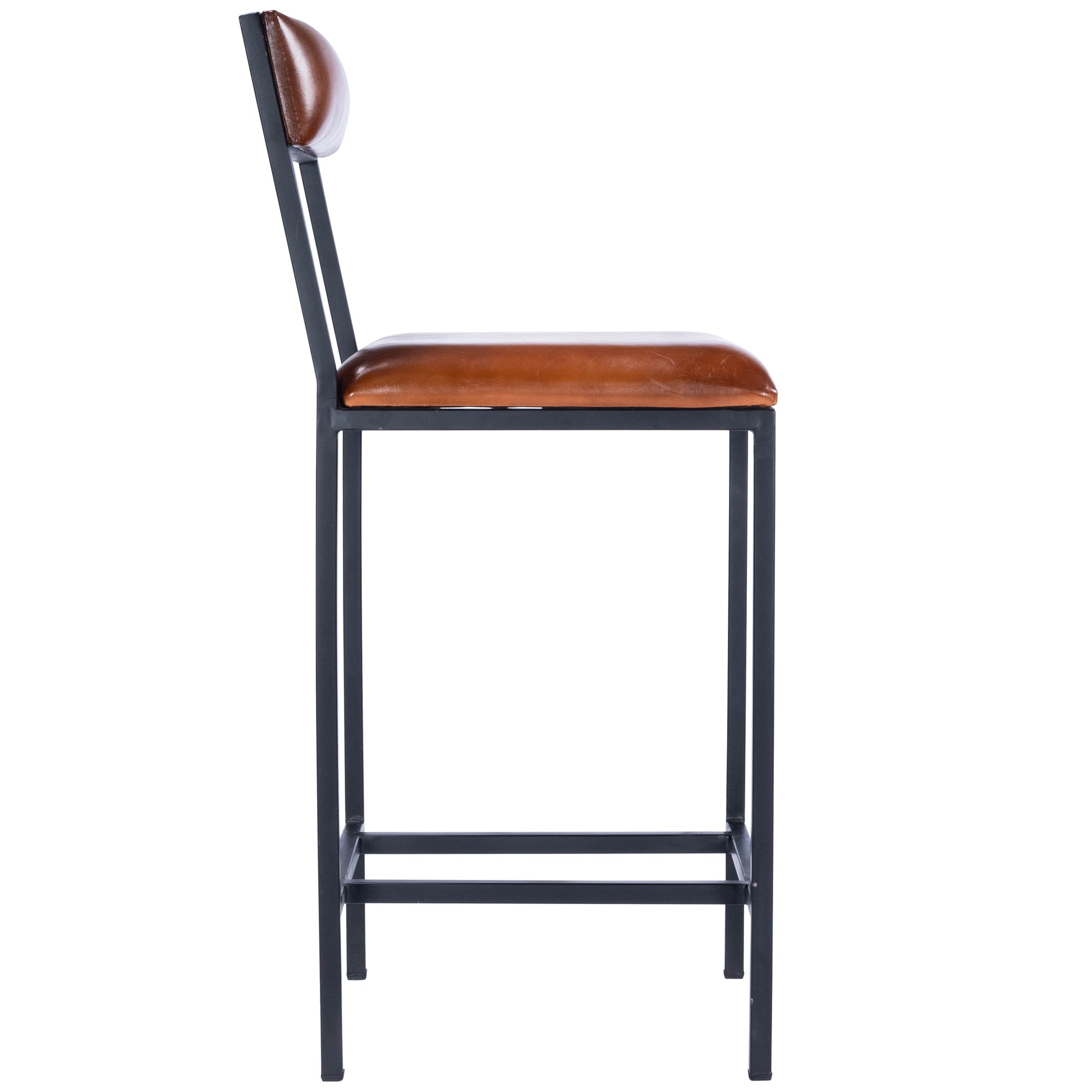 Butler Specialty Company Lazarus 27 in. Seat Height Leather and Metal Counter Stool, Medium Brown