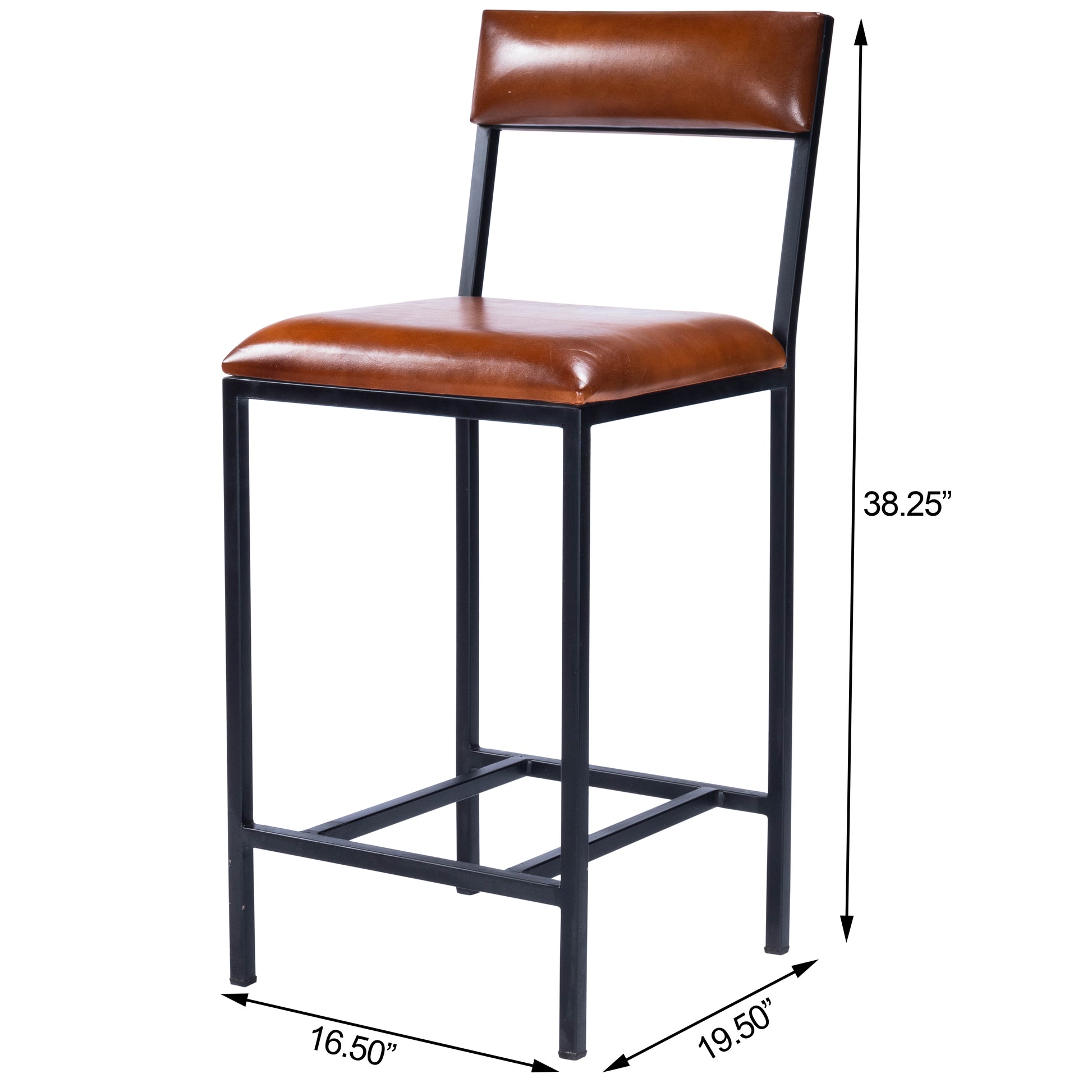 Butler Specialty Company Lazarus 27 in. Seat Height Leather and Metal Counter Stool, Medium Brown