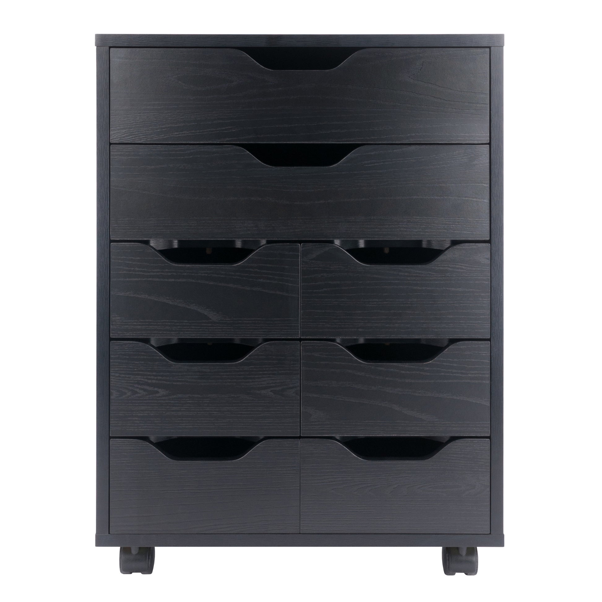 Norfolk 6 Bins, 2 Drawer Mobile Cabinet, Black Finish