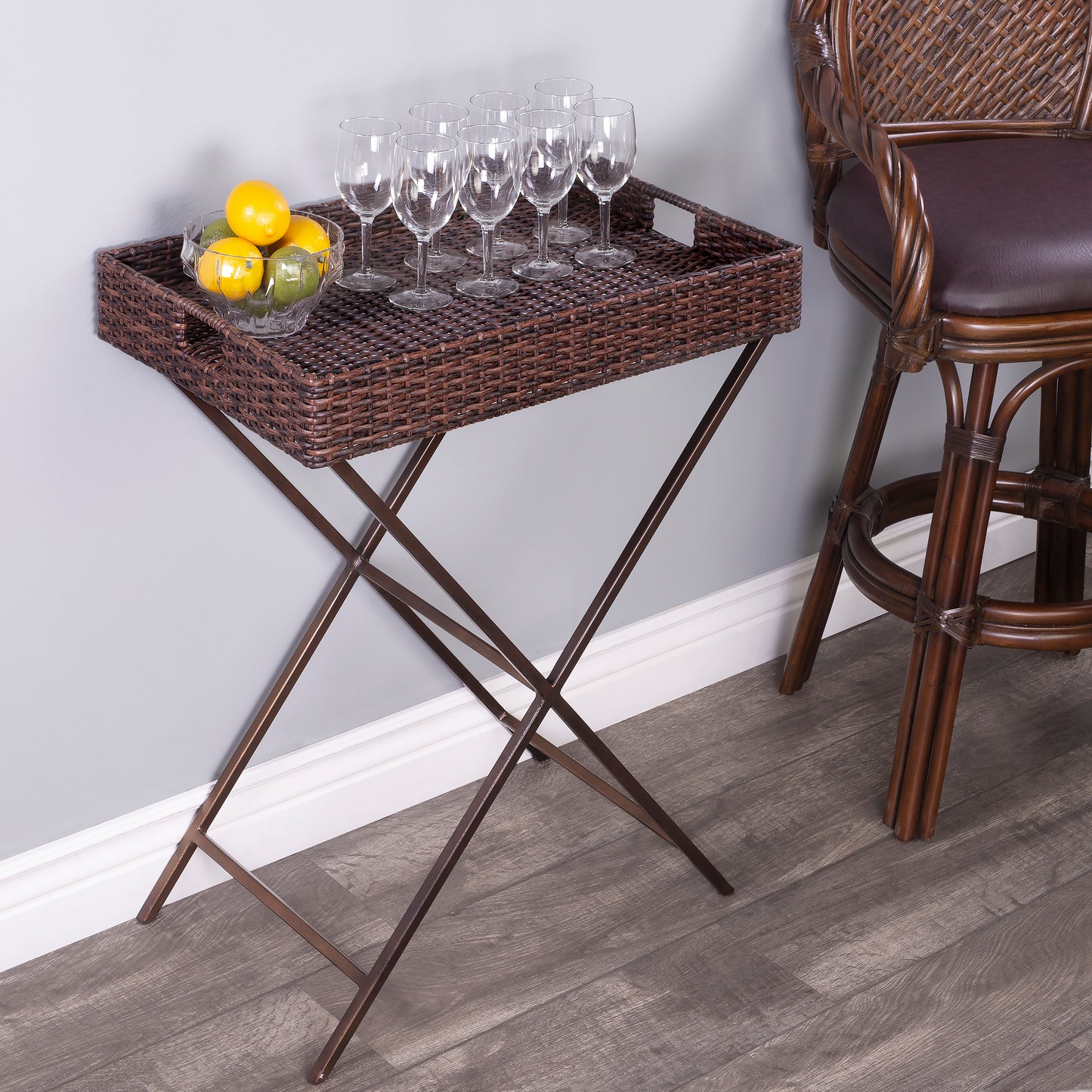 Fern Rattan Tray Table in Dark Brown 5509398