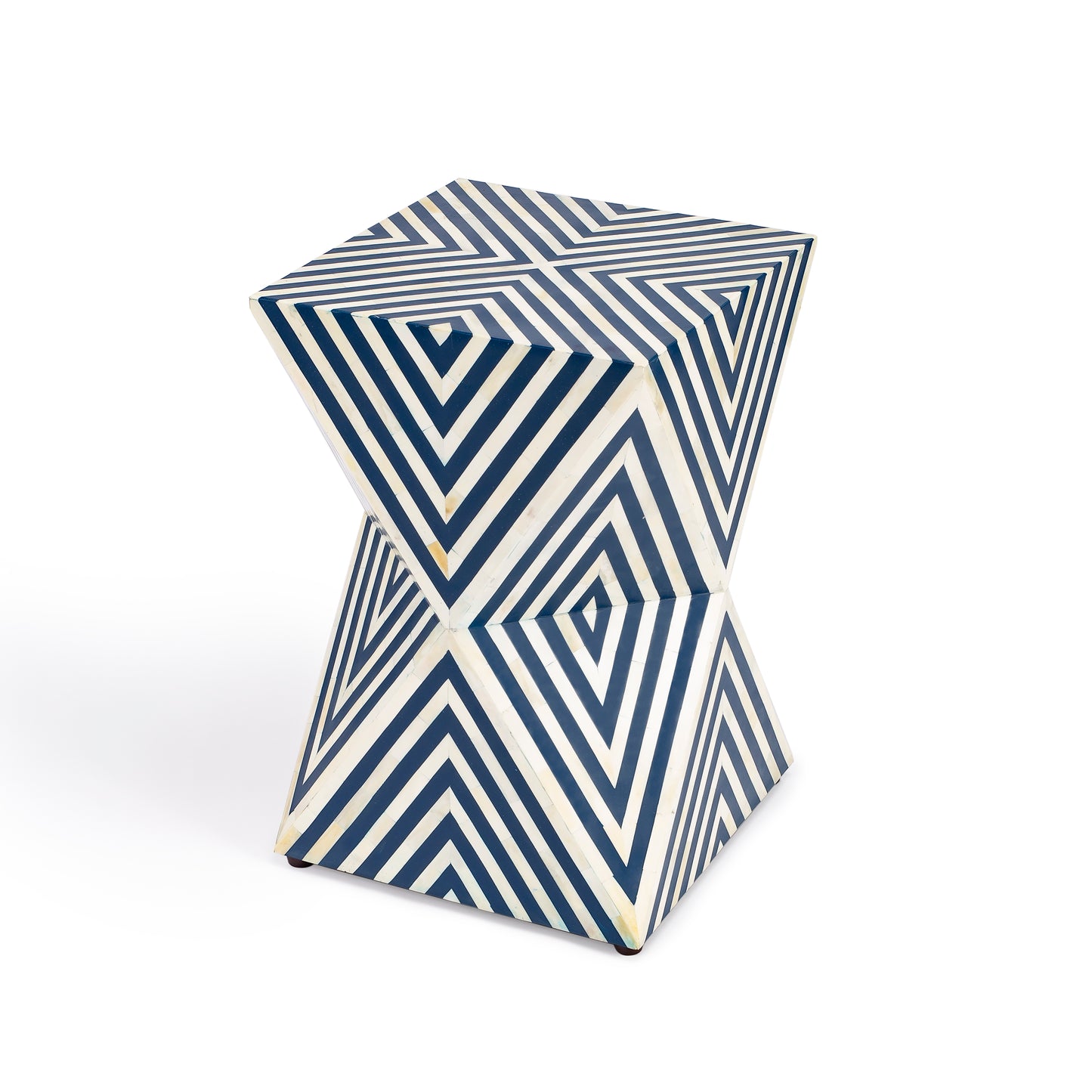 Anais Bone Inlay Side Table in Navy Blue and White 5510319