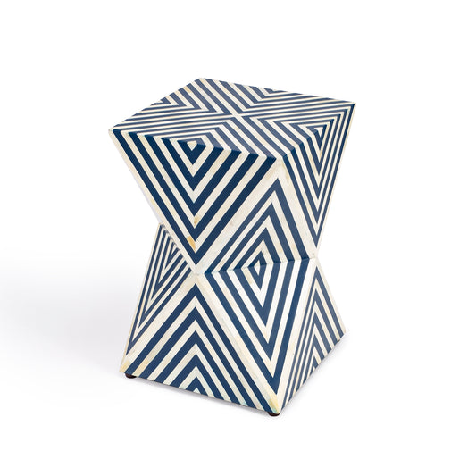 Anais Bone Inlay Side Table in Navy Blue and White  5510319