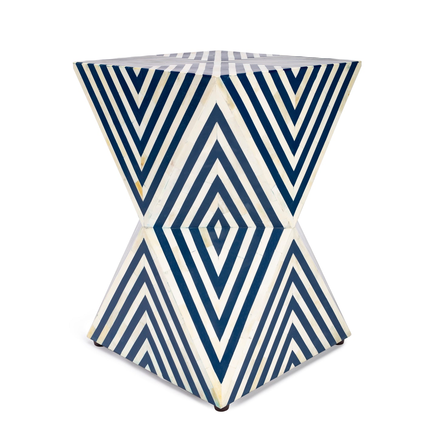 Anais Bone Inlay Side Table in Navy Blue and White 5510319
