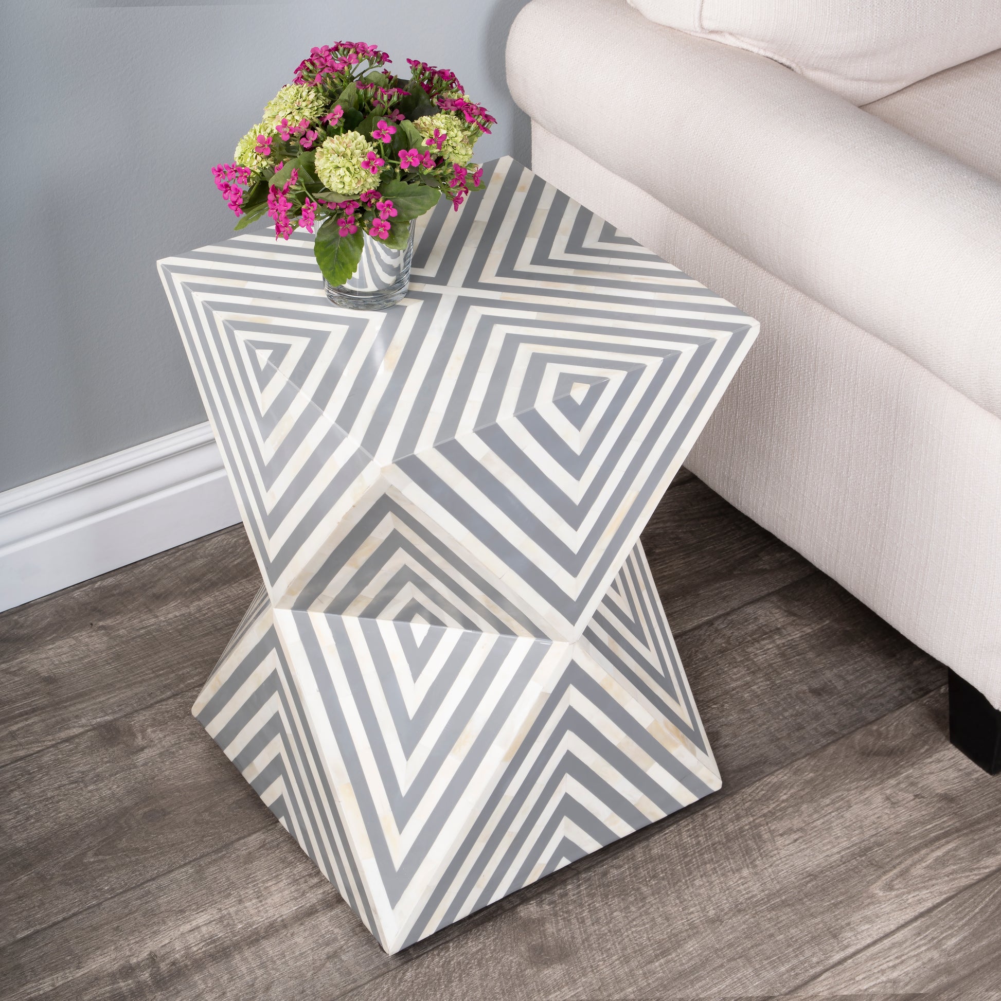 Butler Specialty Company Anais 14.25 in. W Square Bone Inlay Contemporary Side Table, Gray and White