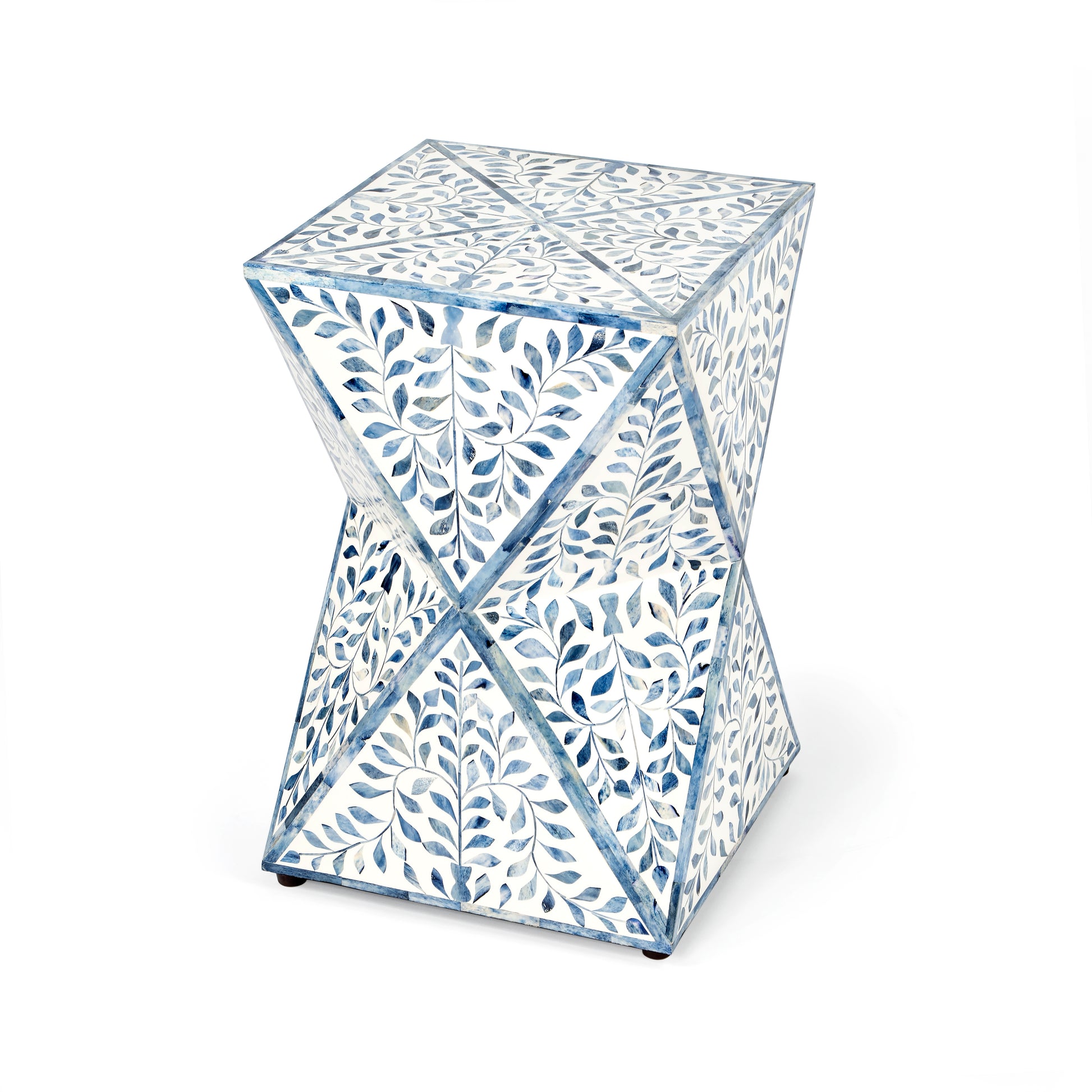 Butler Specialty Company Trubadur 14.25 in. W Square Bone Inlay Contempoary Side Table, Sky Blue and White