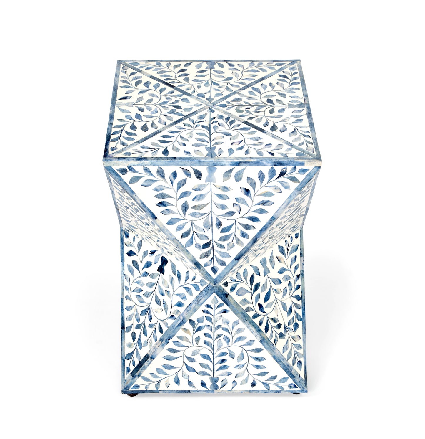 Butler Specialty Company Trubadur 14.25 in. W Square Bone Inlay Contempoary Side Table, Sky Blue and White