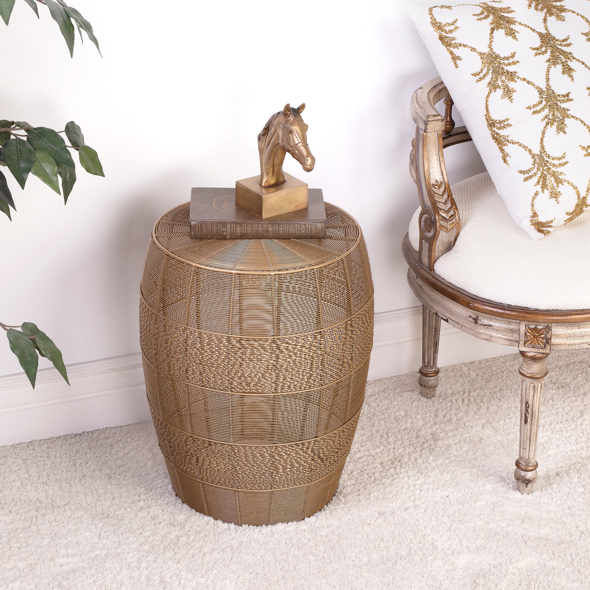 Butler Specialty Company Bellarose 15 in. W Round Metal Wire Decorative End Table, Gold