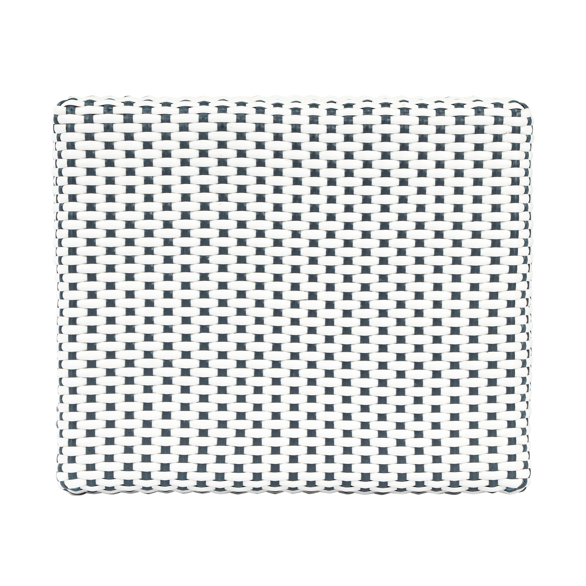 Butler Specialty Company Robias 24.5 in. Seat Height Rectangular Rattan Backless Counter Stool with Footrest, White and Navy Dot