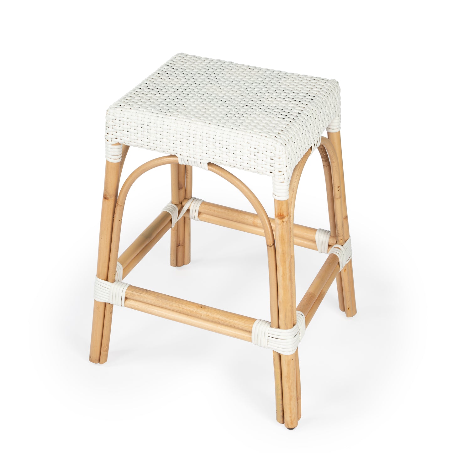 Butler Specialty Company Robias 24.5 in. Seat Height Rectangular Rattan Backless Counter Stool with Footrest, Glossy White