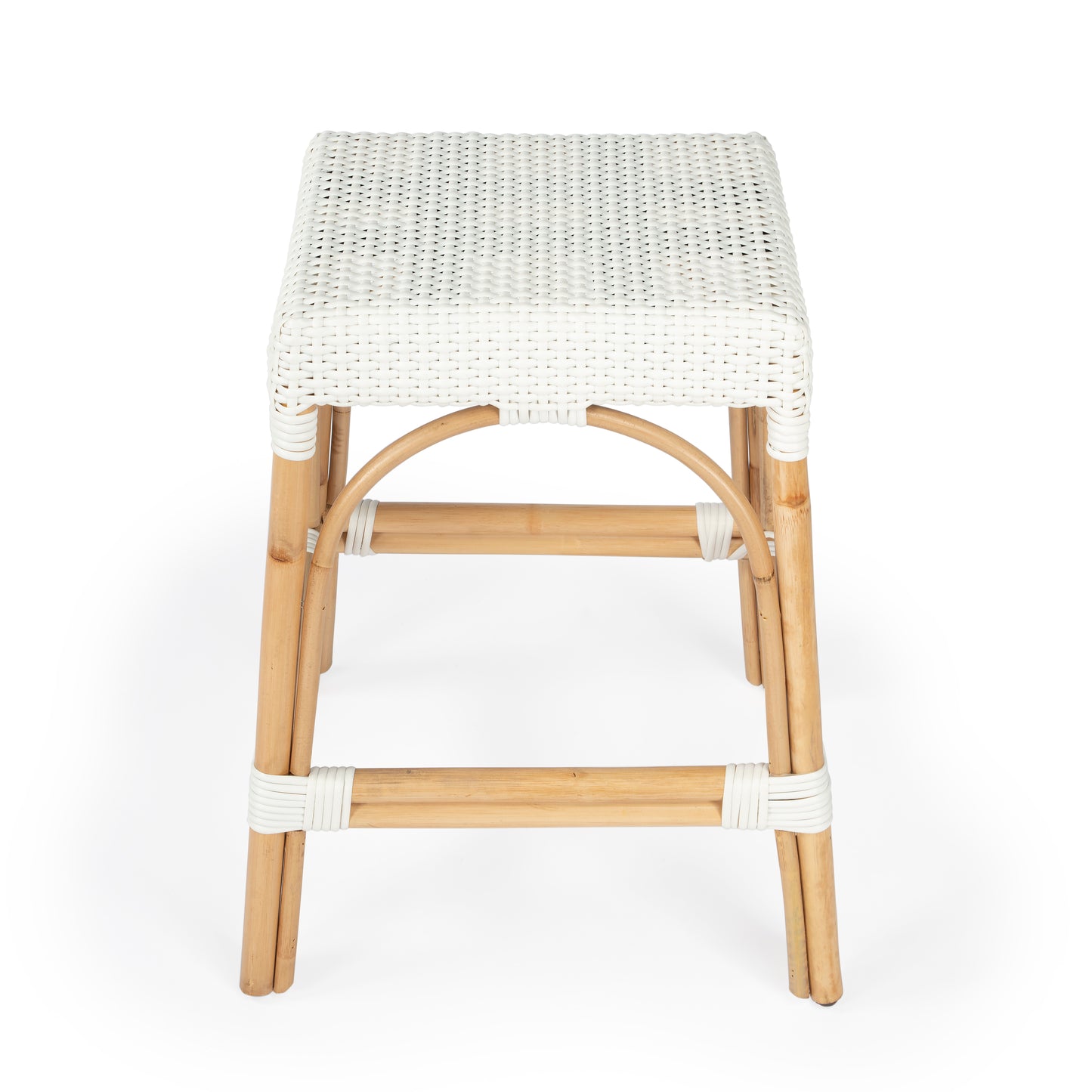 Butler Specialty Company Robias 24.5 in. Seat Height Rectangular Rattan Backless Counter Stool with Footrest, Glossy White