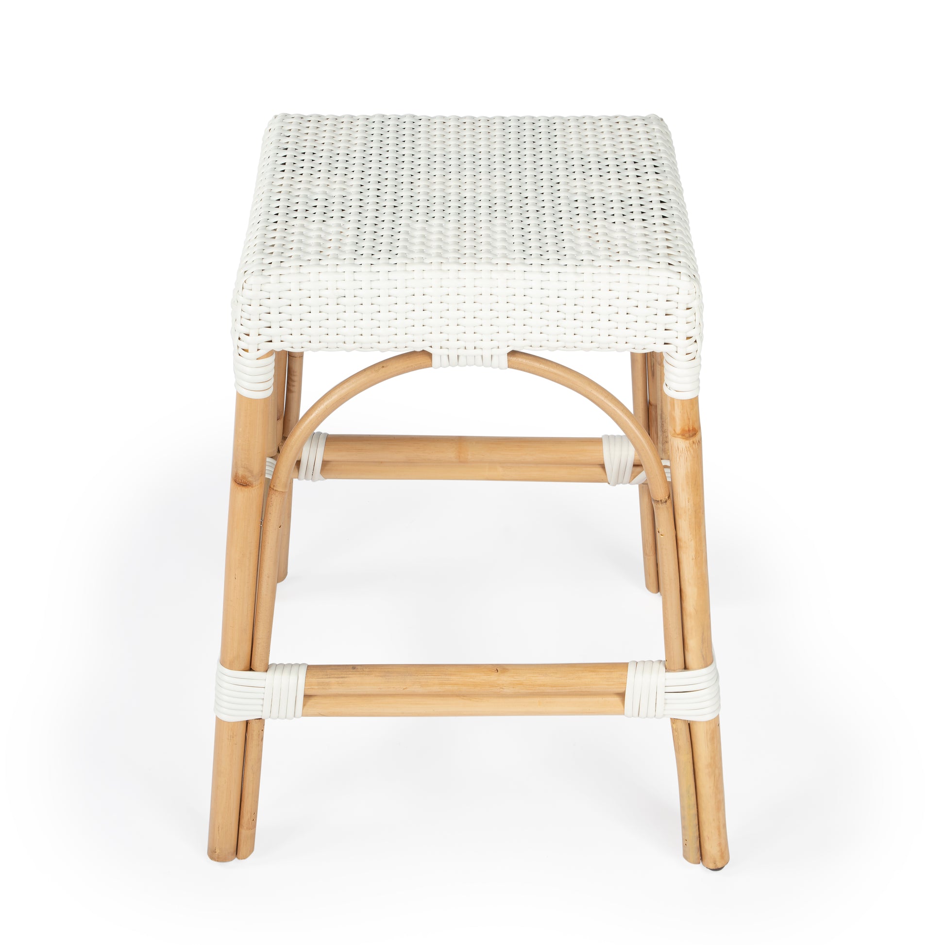 Butler Specialty Company Robias 24.5 in. Seat Height Rectangular Rattan Backless Counter Stool with Footrest, Glossy White