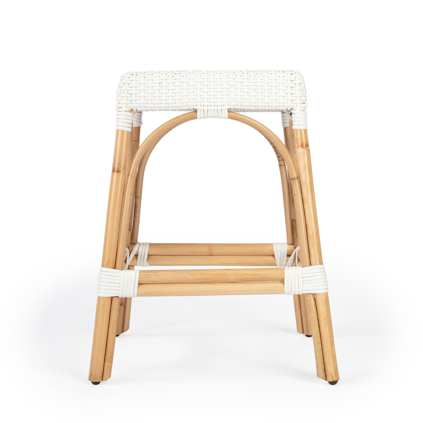 Butler Specialty Company Robias 24.5 in. Seat Height Rectangular Rattan Backless Counter Stool with Footrest, Glossy White