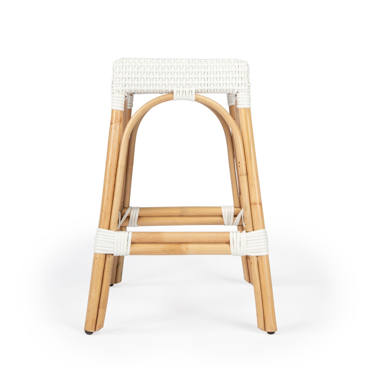 Butler Specialty Company Robias 24.5 in. Seat Height Rectangular Rattan Backless Counter Stool with Footrest, Glossy White