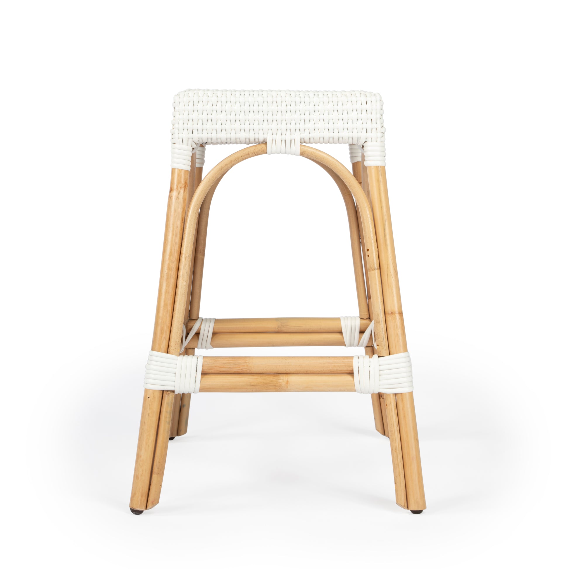 Butler Specialty Company Robias 24.5 in. Seat Height Rectangular Rattan Backless Counter Stool with Footrest, Glossy White