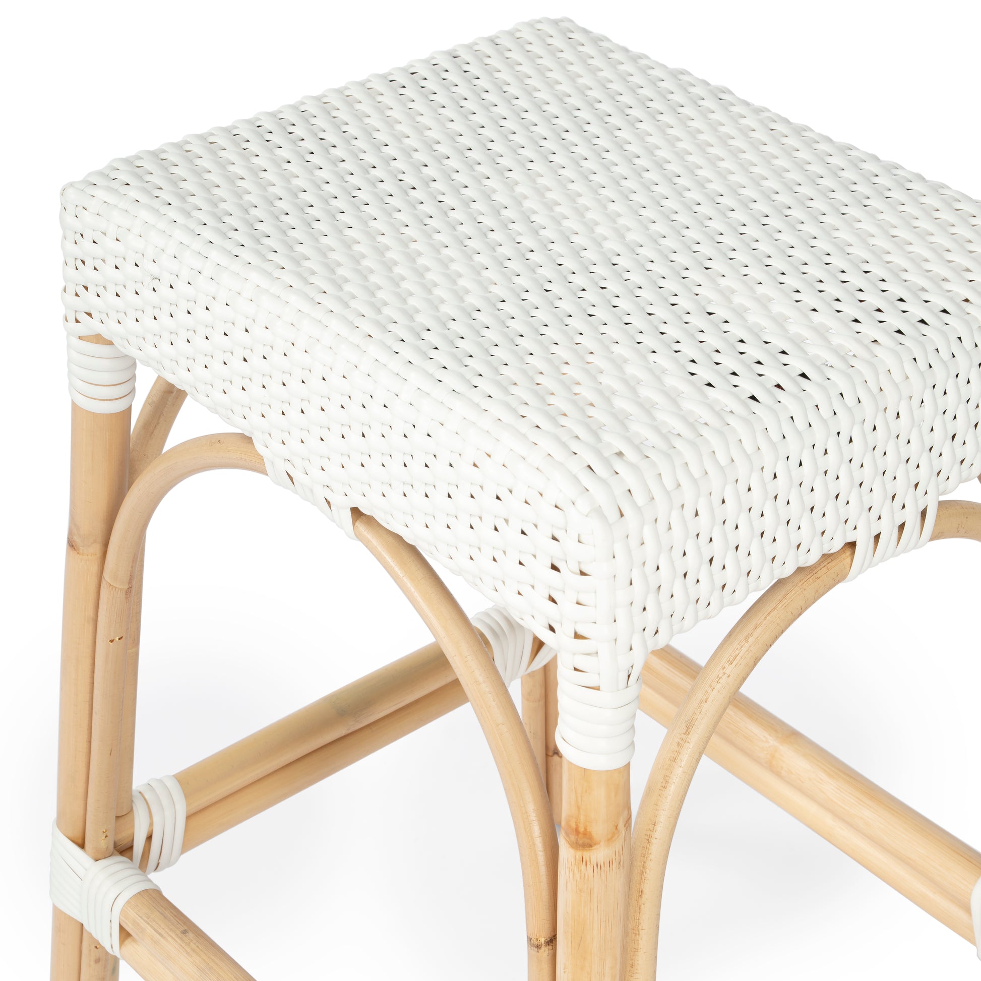 Butler Specialty Company Robias 24.5 in. Seat Height Rectangular Rattan Backless Counter Stool with Footrest, Glossy White