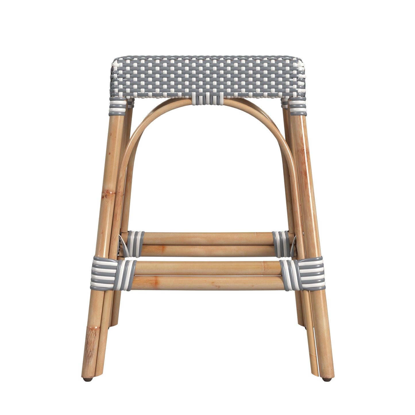 Butler Specialty Company Robias 24.5 in. Seat Height Rectangular Rattan Backless Counter Stool with Footrest, White and Gray Dot