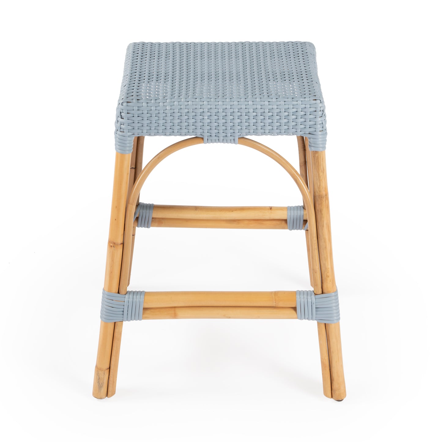 Butler Specialty Company Robias 24.5 in. Seat Height Rectangular Rattan Backless Counter Stool with Footrest, Baby Blue