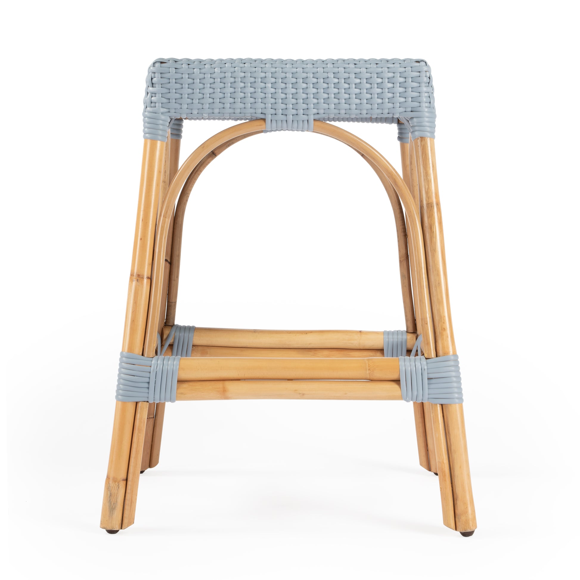 Butler Specialty Company Robias 24.5 in. Seat Height Rectangular Rattan Backless Counter Stool with Footrest, Baby Blue