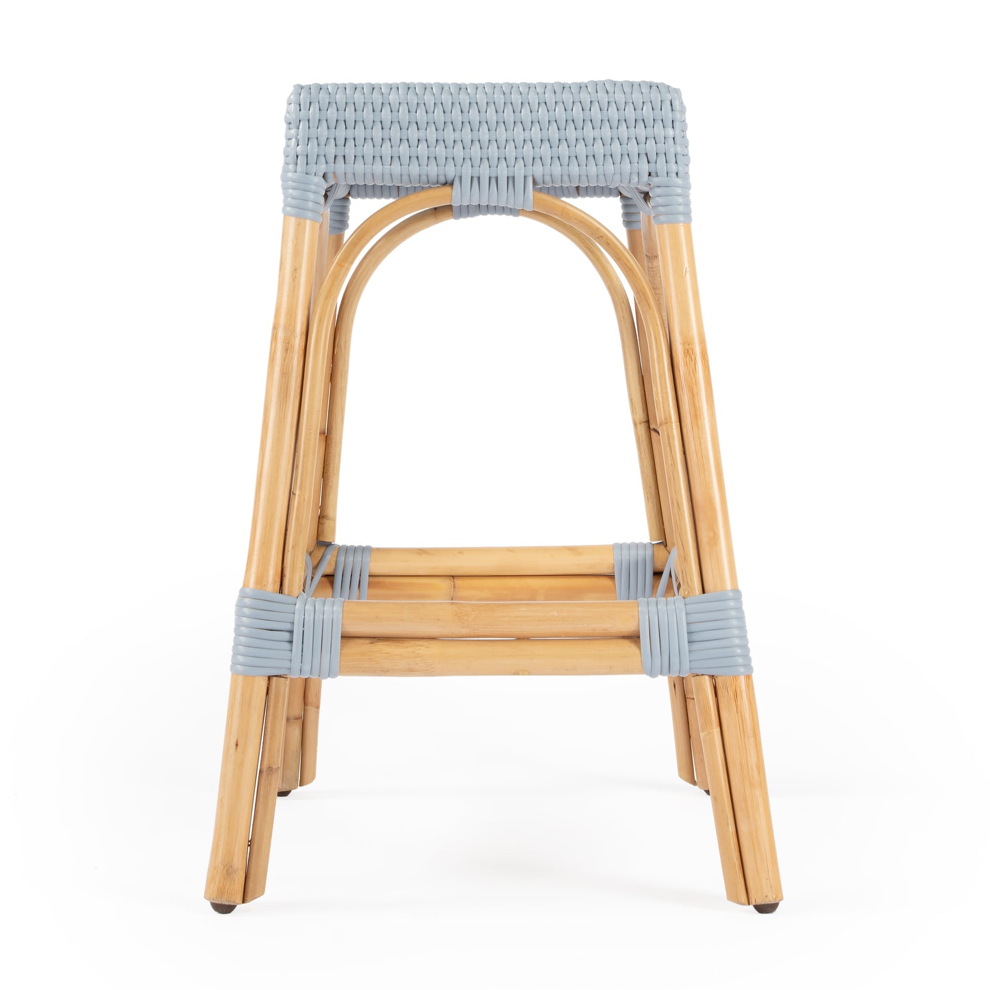 Butler Specialty Company Robias 24.5 in. Seat Height Rectangular Rattan Backless Counter Stool with Footrest, Baby Blue