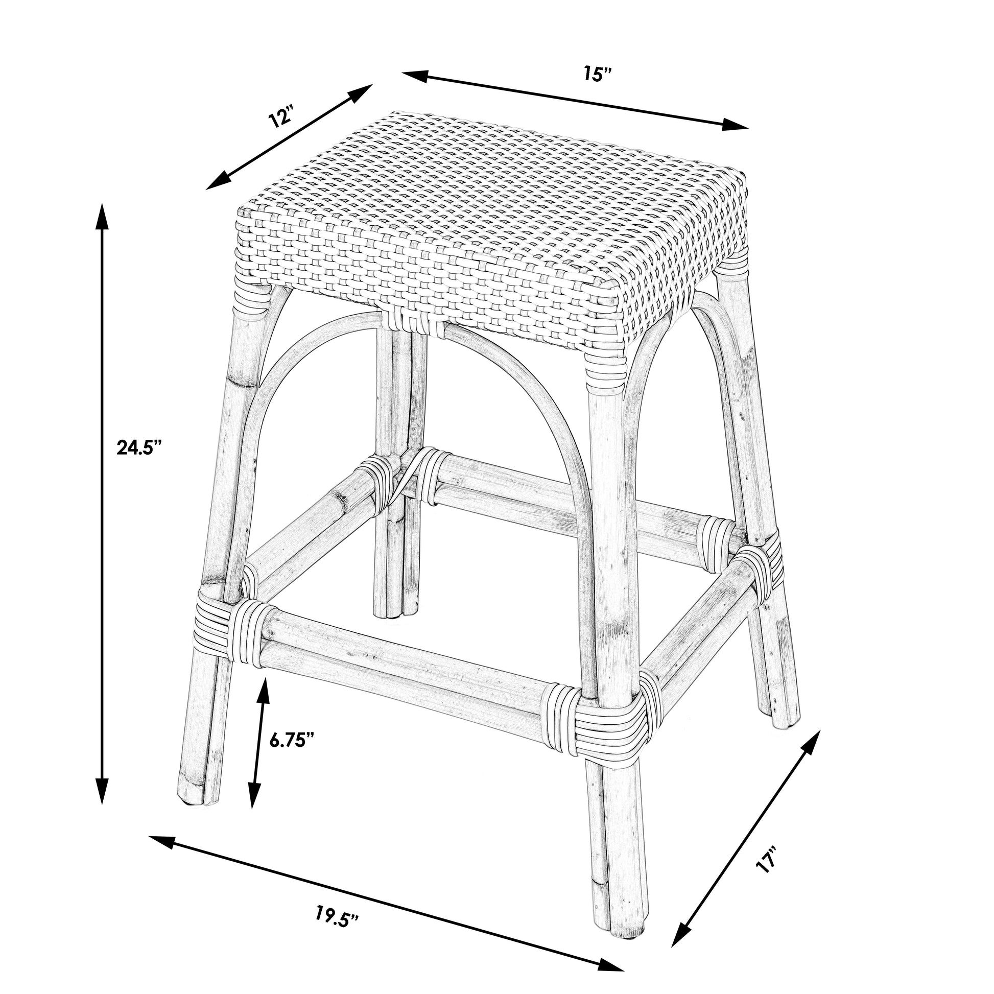 Butler Specialty Company Robias 24.5 in. Seat Height Rectangular Rattan Backless Counter Stool with Footrest, Baby Blue