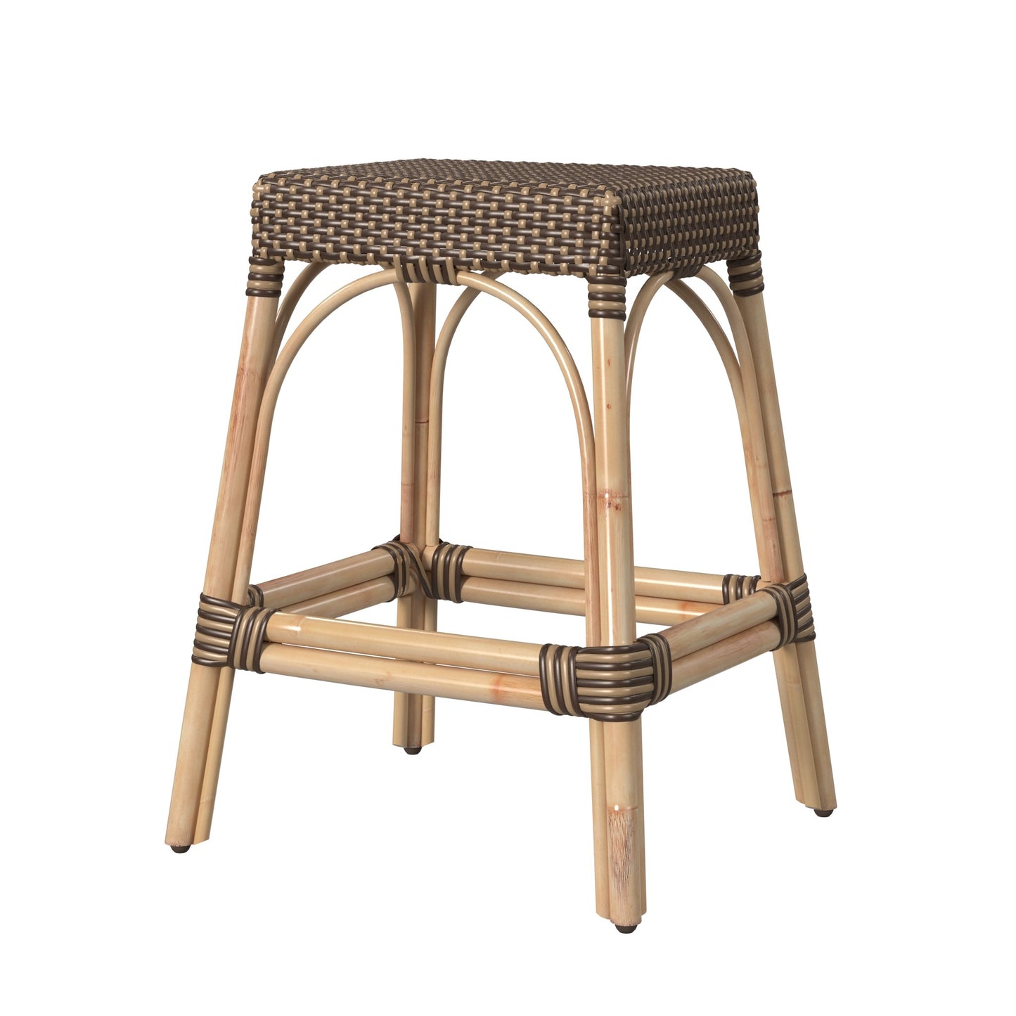 Robias Rectangular Rattan 24.5" Counter Stool in Brown and Tan Dot 5513354