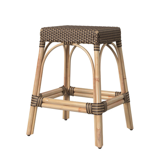 Robias Rectangular Rattan 24.5" Counter Stool in Brown and Tan Dot 5513354