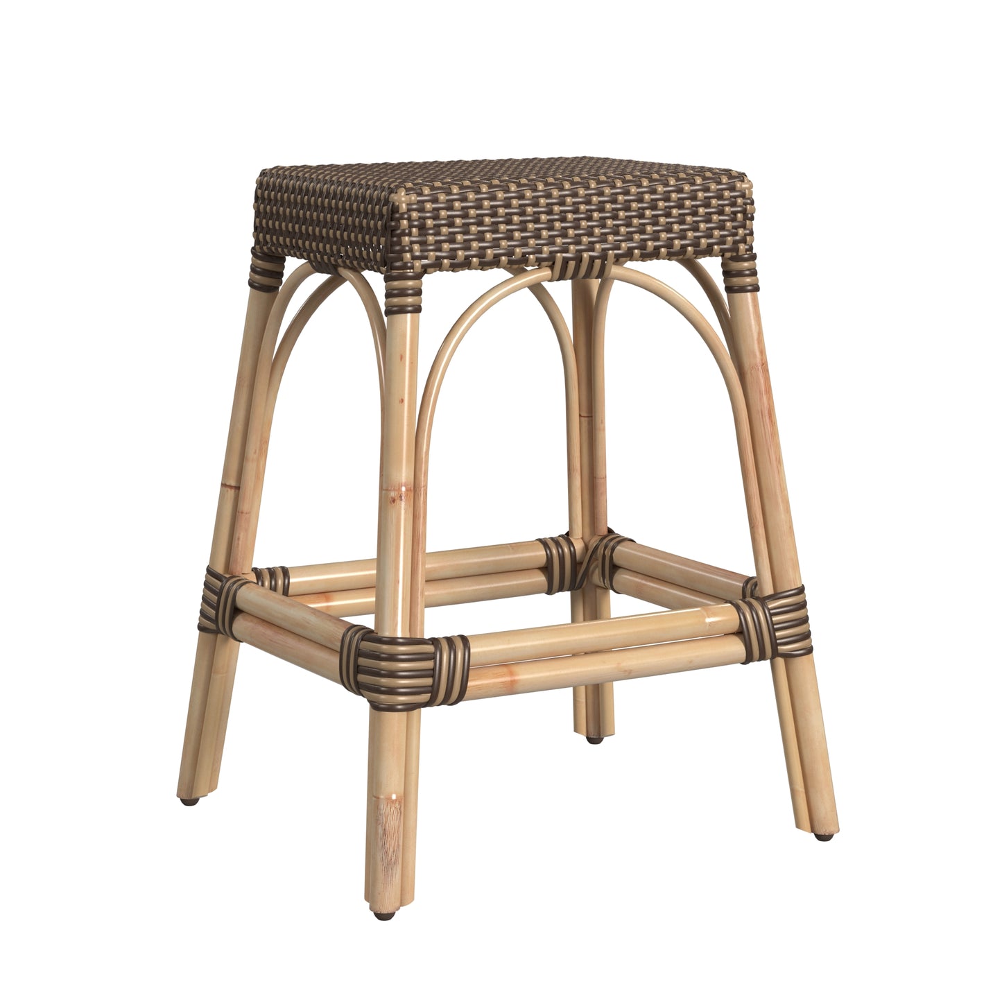 Robias Rectangular Rattan 24.5" Counter Stool in Brown and Tan Dot 5513354
