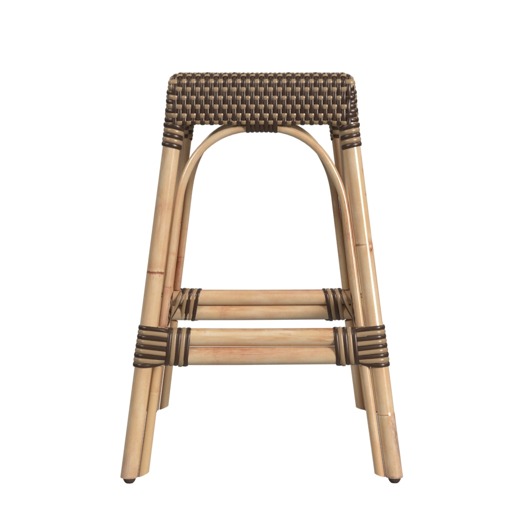 Robias Rectangular Rattan 24.5" Counter Stool in Brown and Tan Dot 5513354