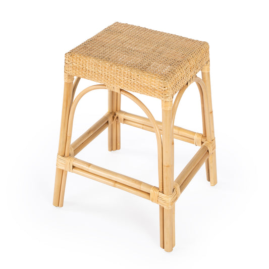 Butler Specialty Company Robias 24.5 in. Seat Height Rectangular Rattan Backless Counter Stool with Footrest, Natural