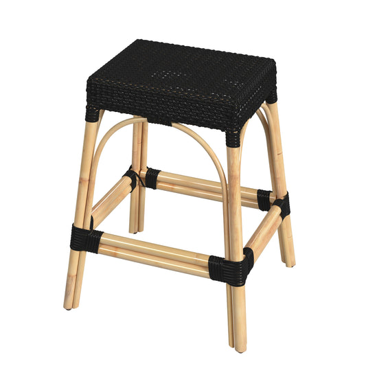 Butler Specialty Company Robias 24.5 in. Seat Height Rectangular Rattan Backless Counter Stool with Footrest, Black