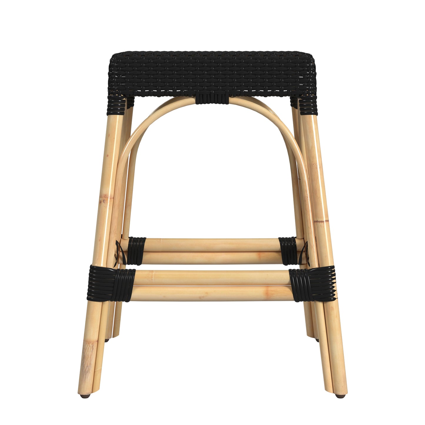 Butler Specialty Company Robias 24.5 in. Seat Height Rectangular Rattan Backless Counter Stool with Footrest, Black