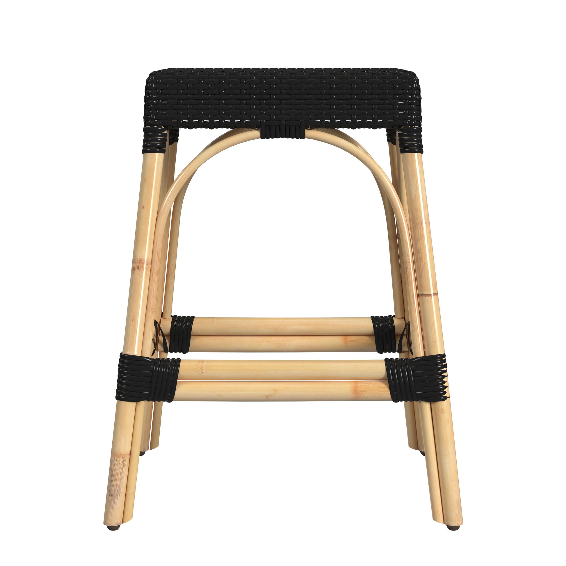 Butler Specialty Company Robias 24.5 in. Seat Height Rectangular Rattan Backless Counter Stool with Footrest, Black