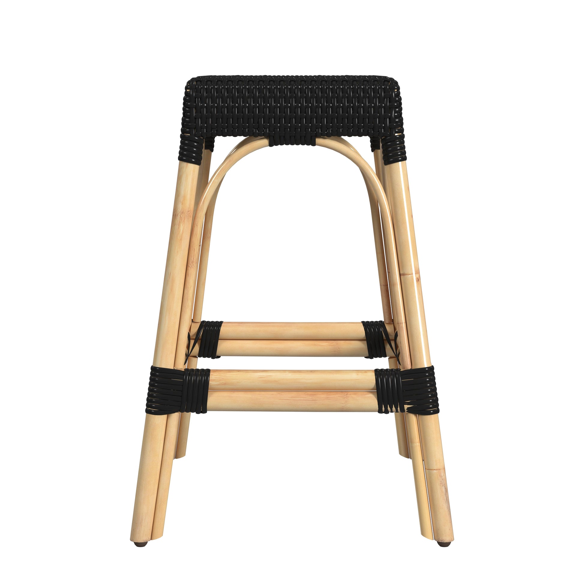 Butler Specialty Company Robias 24.5 in. Seat Height Rectangular Rattan Backless Counter Stool with Footrest, Black