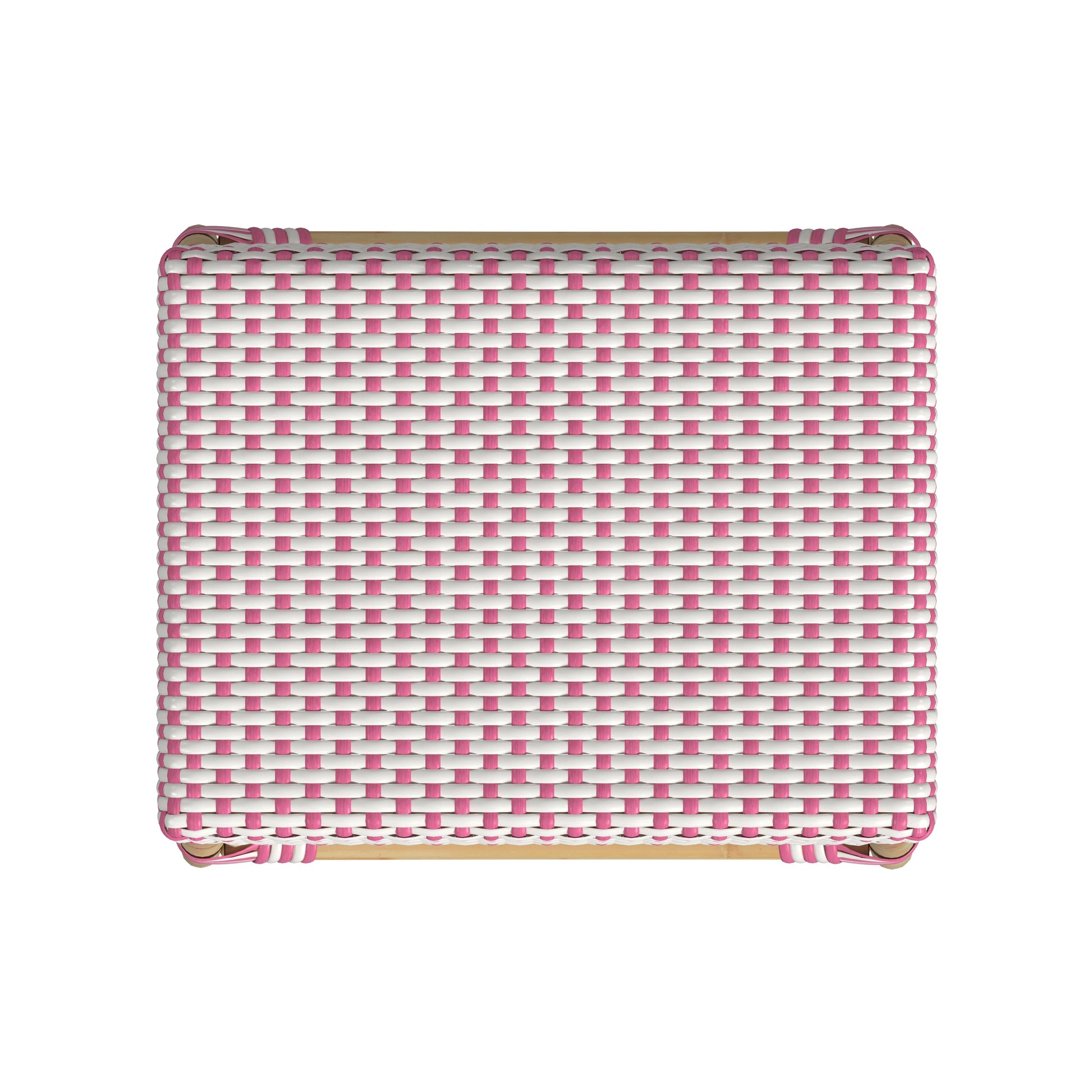 Butler Specialty Company Robias 24.5 in. Seat Height Rectangular Rattan Backless Counter Stool with Footrest, White and Pink Dot